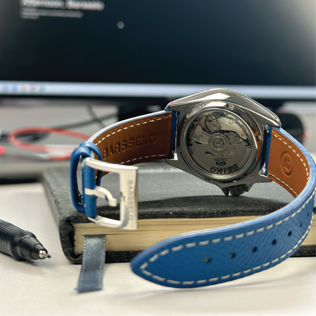 AZURE BLUE - GRAINED CALF LEATHER WATCH STRAP