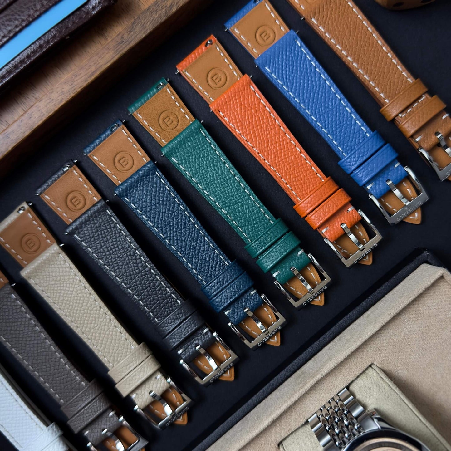 EMERALD GREEN - GRAINED CALF LEATHER WATCH STRAP